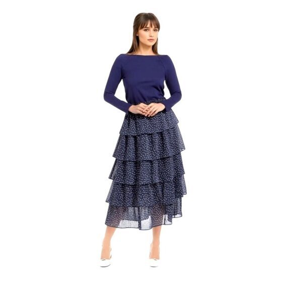 Taylor Tillman Dresses & Skirts - Taylor Tillman New York Gabrielle Navy Polka Dot Midi Tiered Skirt